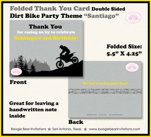 Yellow Dirt Bike Party Thank You Card Birthday Boogie Bear Invitations Santiago Theme Printed