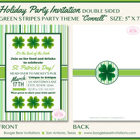 St. Patrick's Day Party Invitation Green Stripes Boogie Bear Invitations Connell Theme Paperless Printable Printed