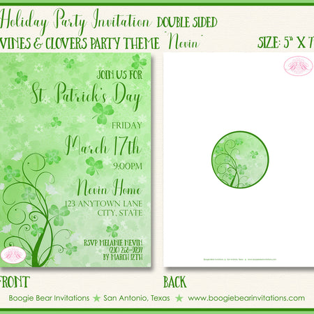 St. Patrick's Day Party Invitation Vines Clovers Boogie Bear Invitations Nevin Theme Paperless Printable Printed