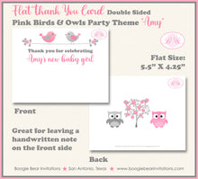 Load image into Gallery viewer, Pink Birds Owls Girl Thank You Card Baby Shower Party Girl Woodland Boogie Bear Invitations Amy Theme Printed