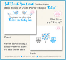 Load image into Gallery viewer, Woodland Birds Owls Boy Thank You Card Baby Shower Blue Boogie Bear Invitations Robin Theme Printed
