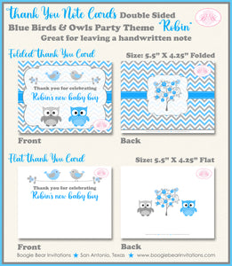 Woodland Birds Owls Boy Thank You Card Baby Shower Blue Boogie Bear Invitations Robin Theme Printed