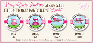 Pink Owls Baby Shower Party Stickers Circle Sheet Round Girl Boogie Bear Invitations Darla Theme