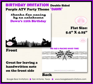 Purple ATV Birthday Party Thank You Card Quad 4 Wheeler Boogie Bear Invitations Dawn Theme Printed