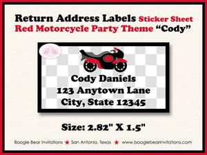 Red Motorcycle Birthday Party Invitation Racing Boogie Bear Invitations Cody Theme Paperless Printable Printed