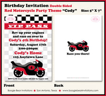 Load image into Gallery viewer, Red Motorcycle Birthday Party Invitation Racing Boogie Bear Invitations Cody Theme Paperless Printable Printed