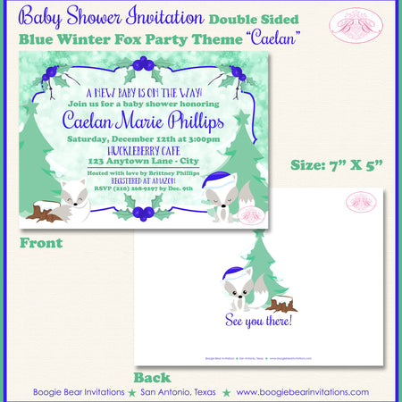 Blue Winter Fox Baby Shower Invitation Boogie Bear Invitations Caelan Theme Paperless Printable Printed