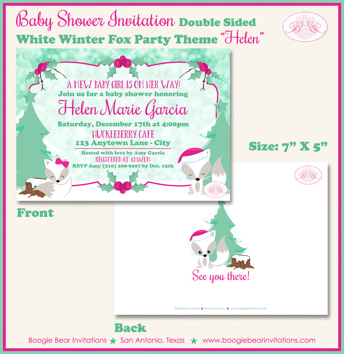 Woodland Winter Fox Baby Shower Invitation Pink Girl Boogie Bear Invitations Helen Theme Paperless Printable Printed