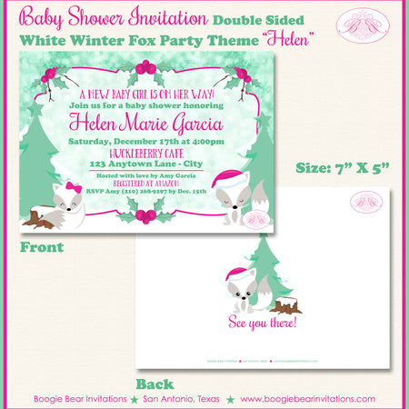 Woodland Winter Fox Baby Shower Invitation Pink Girl Boogie Bear Invitations Helen Theme Paperless Printable Printed