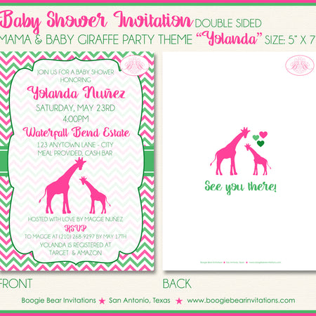 Pink Green Giraffe Baby Shower Invitation Girl Party Boogie Bear Invitations Yolanda Theme Paperless Printable Printed