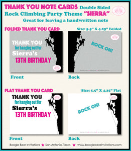 Rock Climbing Birthday Party Thank You Card Mountain Pink Teal Girl Indoor Boogie Bear Invitations Sierra Theme Printed