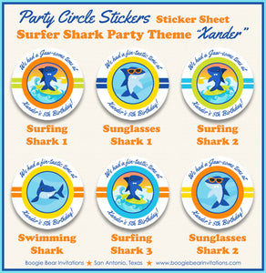 Surfing Shark Birthday Party Stickers Circle Sheet Pool Swimming Boogie Bear Invitations Xander Theme