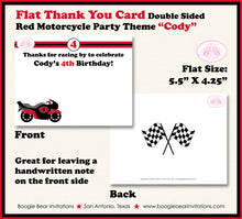 Load image into Gallery viewer, Red Motorcycle Party Thank You Card Black Birthday Racing Boogie Bear Invitations Cody Theme Printed