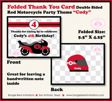 Load image into Gallery viewer, Red Motorcycle Party Thank You Card Black Birthday Racing Boogie Bear Invitations Cody Theme Printed