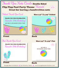 Load image into Gallery viewer, Flip Flop Pool Party Thank You Card Birthday Swimming Purple Boogie Bear Invitations Nevaeh Theme Printed