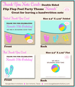 Flip Flop Pool Party Thank You Card Birthday Swimming Purple Boogie Bear Invitations Nevaeh Theme Printed