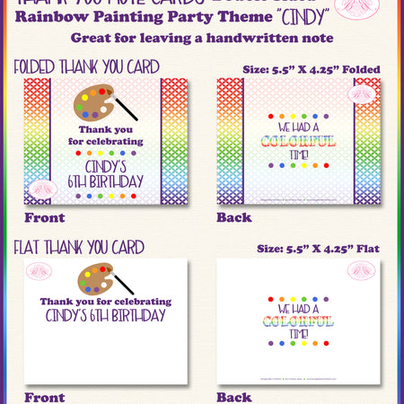 Rainbow Painting Birthday Party Thank You Card Boogie Bear Invitations Cindy Theme Printed