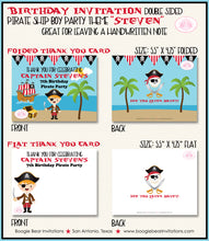 Load image into Gallery viewer, Pirate Ship Boy Party Thank You Card Birthday Boogie Bear Invitations Steven Theme Printed