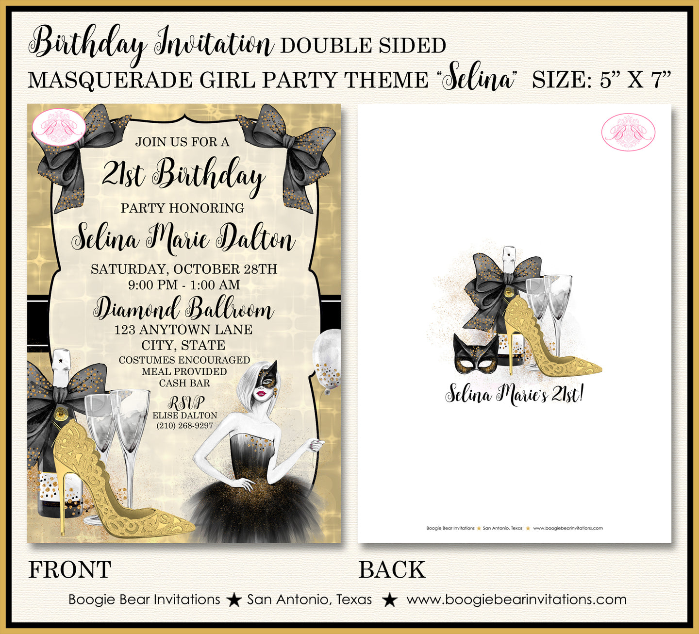 Masquerade Birthday Party Invitation Black Gold Formal Girl Boogie Bea Boogie Bear Invitations Masquerade Birthday Party Invitation Black Gold Formal Girl Boogie Bea Boogie Bear Invitations