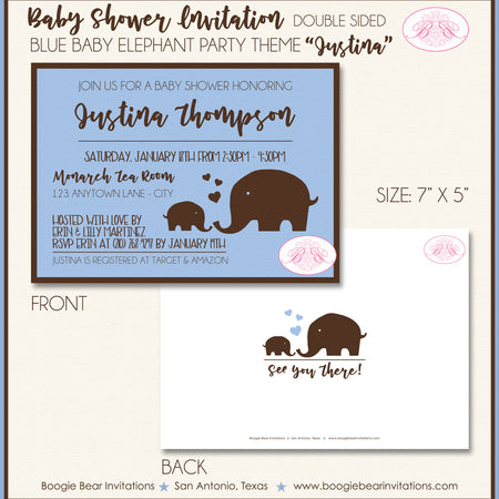 Blue Elephant Baby Shower Invitation Boogie Bear Invitations Justina Theme Paperless Printable Printed