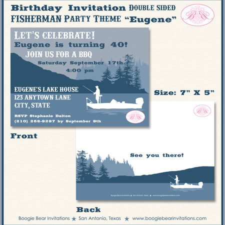Fishing Boat Birthday Party Invitation Lake River Blue Boogie Bear Invitations Eugene Theme Paperless Printable Printed