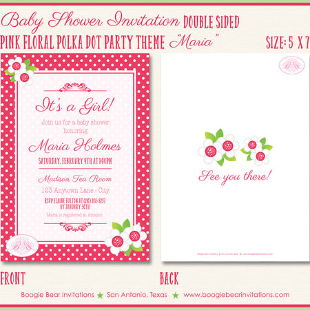 Pink Floral Baby Shower Invitation Party Polka Dot Flowers Boogie Bear Invitations Maria Theme Paperless Printable Printed