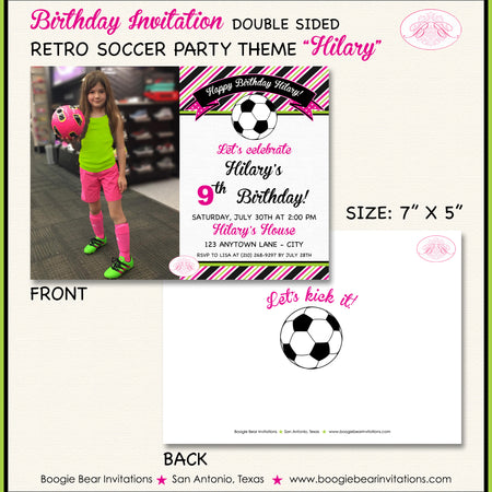 Soccer Birthday Party Invitation Photo Girl Pink Green Boogie Bear Invitations Hilary Theme Paperless Printable Printed