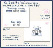 Load image into Gallery viewer, Mr. Wonderful Party Thank You Card Birthday Boy Navy Blue Silver ONE Onederful Boogie Bear Invitations Odin Theme Printed