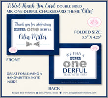 Load image into Gallery viewer, Mr. Wonderful Party Thank You Card Birthday Boy Navy Blue Silver ONE Onederful Boogie Bear Invitations Odin Theme Printed