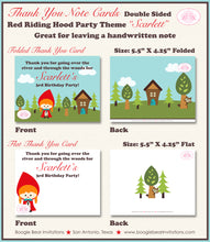 Load image into Gallery viewer, Red Riding Hood Party Thank You Card Birthday Girl Favor Forest Boogie Bear Invitations Scarlett Theme Printed