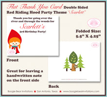 Load image into Gallery viewer, Red Riding Hood Party Thank You Card Birthday Girl Favor Forest Boogie Bear Invitations Scarlett Theme Printed