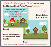 Load image into Gallery viewer, Red Riding Hood Party Thank You Card Birthday Girl Favor Forest Boogie Bear Invitations Scarlett Theme Printed