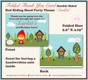 Red Riding Hood Party Thank You Card Birthday Girl Favor Forest Boogie Bear Invitations Scarlett Theme Printed