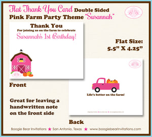 Pink Farm Birthday Party Thank You Card Girl Boogie Bear Invitations Susannah Theme Printed