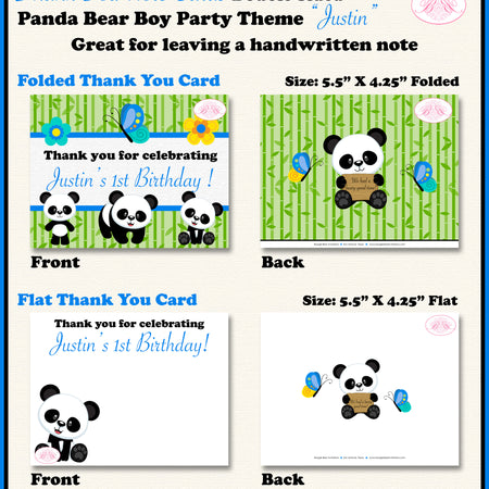 Blue Panda Bear Birthday Party Thank You Card Boy Boogie Bear Invitations Justin Theme Printed