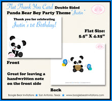 Load image into Gallery viewer, Blue Panda Bear Birthday Party Thank You Card Boy Boogie Bear Invitations Justin Theme Printed