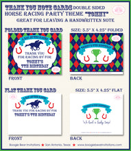 Load image into Gallery viewer, Horse Racing Birthday Party Thank You Card Red Green Blue Kentucky Derby Boogie Bear Invitations Tommy Theme Printed