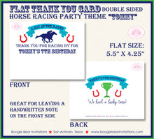 Load image into Gallery viewer, Horse Racing Birthday Party Thank You Card Red Green Blue Kentucky Derby Boogie Bear Invitations Tommy Theme Printed