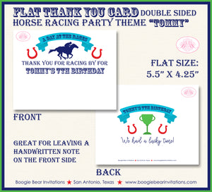 Horse Racing Birthday Party Thank You Card Red Green Blue Kentucky Derby Boogie Bear Invitations Tommy Theme Printed