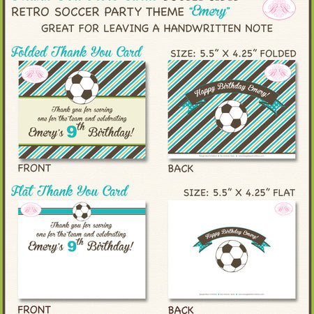 Retro Soccer Birthday Party Thank You Card Stripe Boogie Bear Invitations Emery Theme Printed