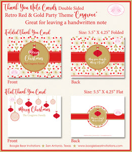 Christmas Holiday Party Thank You Cards Ornament Vintage Glitter Red Gold Retro 1st Boogie Bear Invitations Cosgrove Theme Printed Envelopes