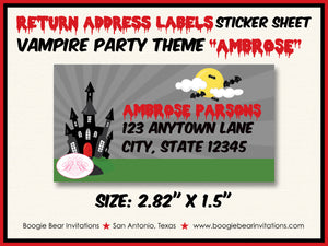 Vampire Bat Birthday Party Invitation Halloween Haunted House Boogie Bear Invitations Ambrose Theme Paperless Printable Printed