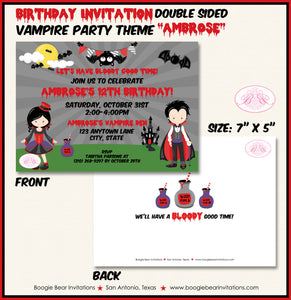 Vampire Bat Birthday Party Invitation Halloween Haunted House Boogie Bear Invitations Ambrose Theme Paperless Printable Printed