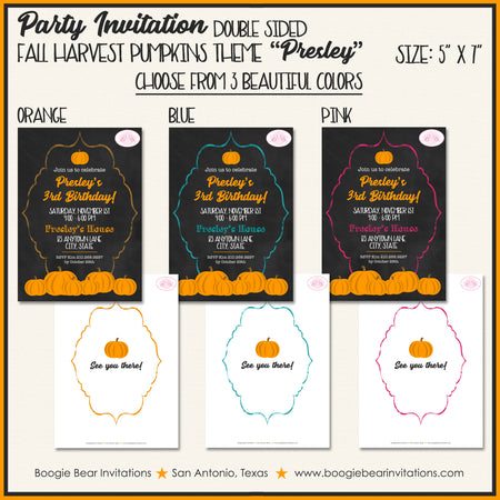 Chalkboard Pumpkin Birthday Party Invitation Fall Harvest Boogie Bear Invitations Presley Theme Paperless Printable Printed