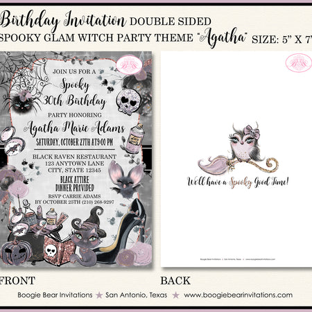 Spooky Glam Witch Birthday Party Invitation Halloween Girl Boogie Bear Invitations Agatha Theme Paperless Printable Printed