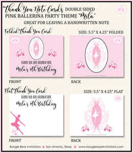 Pink Ballet Party Thank You Cards Birthday Ballerina Boogie Bear Invitations Mila Theme Printed