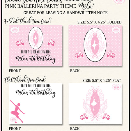 Pink Ballet Party Thank You Cards Birthday Ballerina Boogie Bear Invitations Mila Theme Printed