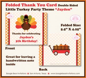Little Turkey Party Thank You Card Birthday Girl Boy Thanksgiving Boogie Bear Invitations Jayden Theme Printed