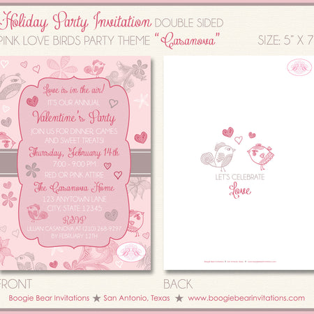 Love Birds Pink Heart Party Invitation Valentine's Day Boogie Bear Invitations Casanova Theme Paperless Printable Printed