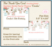 Load image into Gallery viewer, Garden Birds Woodland Party Thank You Card Birthday Girl Coral Birdcage Boogie Bear Invitations Coralee Theme